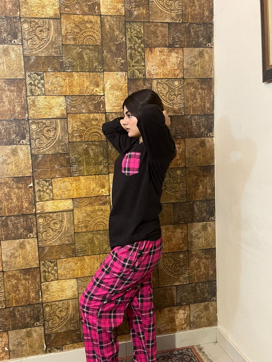 Pink Black Check Pocket