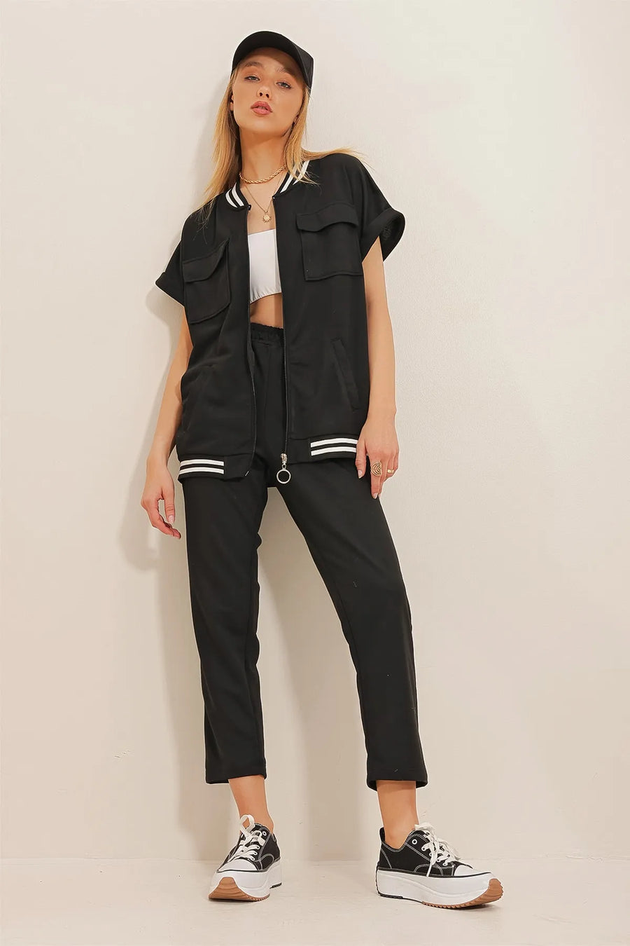 Women's Four Pocket Ribbed Double Sleeve Tracksuit