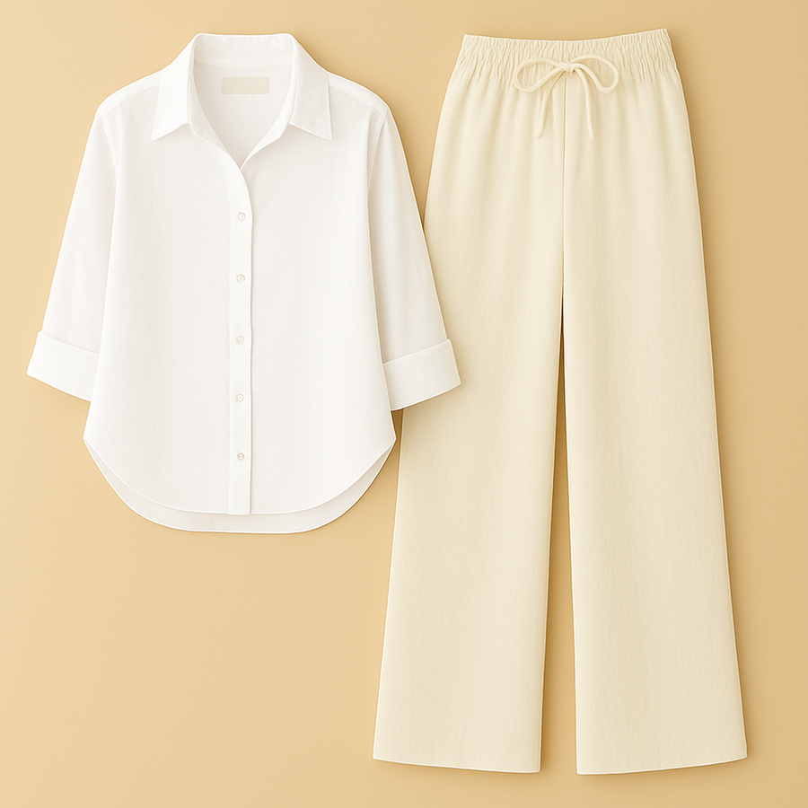 White Shirt + Beige Trouser Duo Set