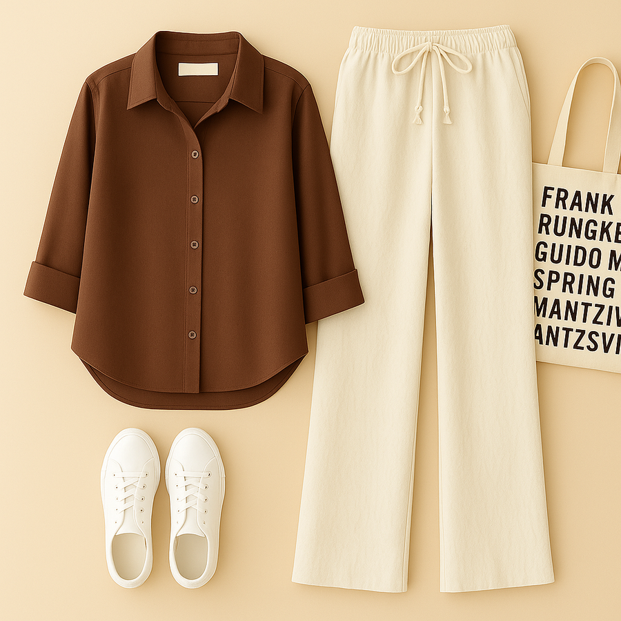 Brown Shirt + Beige Trouser Duo Set
