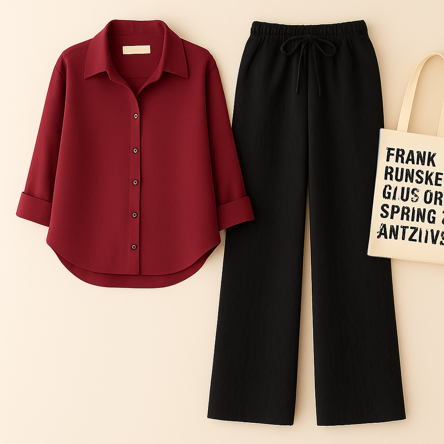 Maroon Shirt + Black Trouser Duo Set