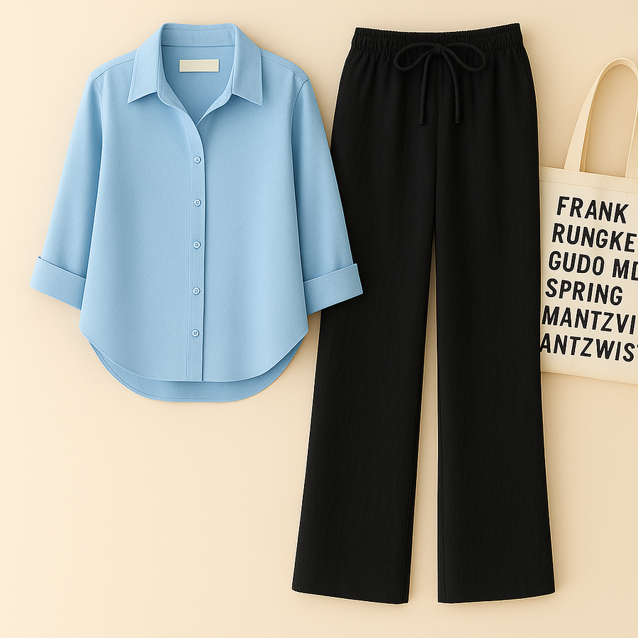 Blue Shirt + Black Trouser Duo Set