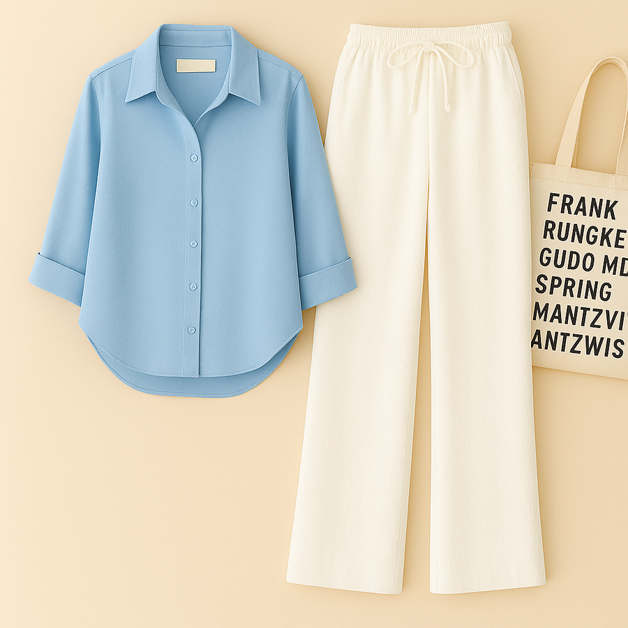 Blue Shirt + White Trouser Duo Set