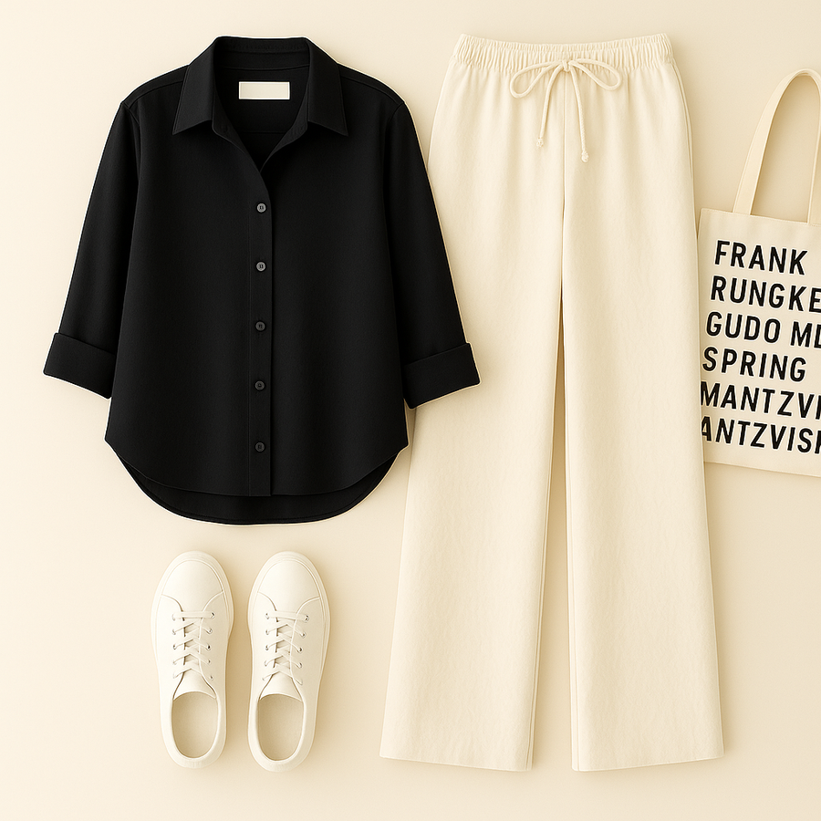 Black Shirt + Beige Trouser Duo Set