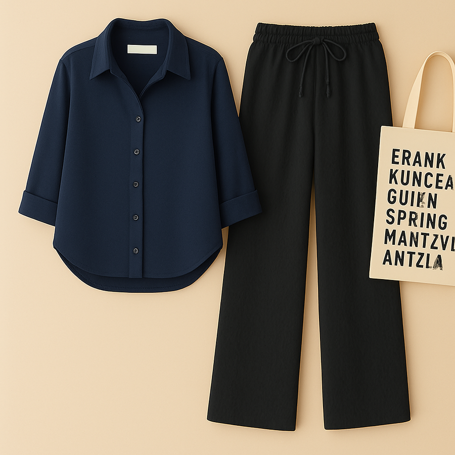 Navy Blue Shirt + Black Trouser Duo Set