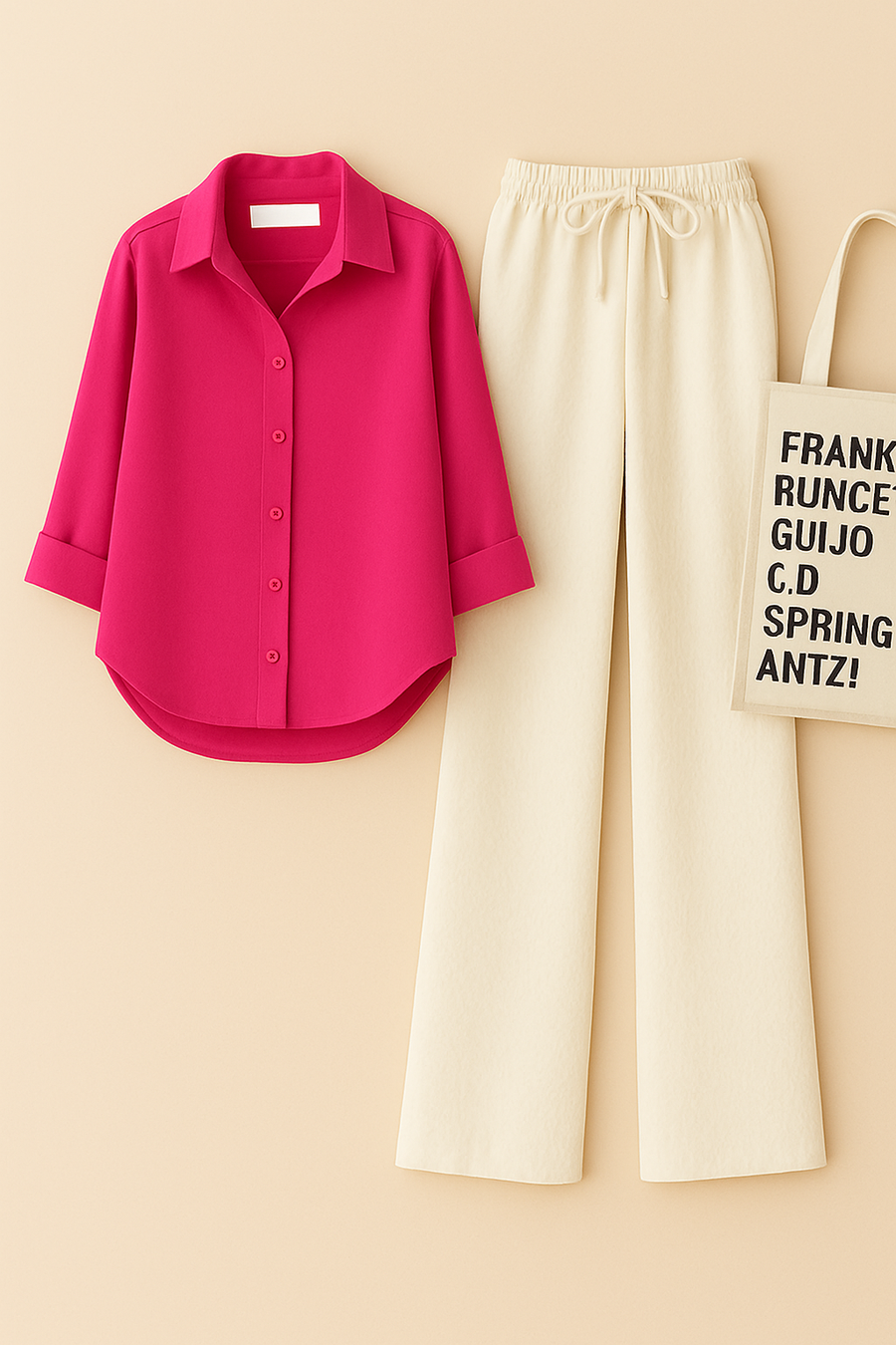 Pink Shirt + Beige Trouser Duo Set