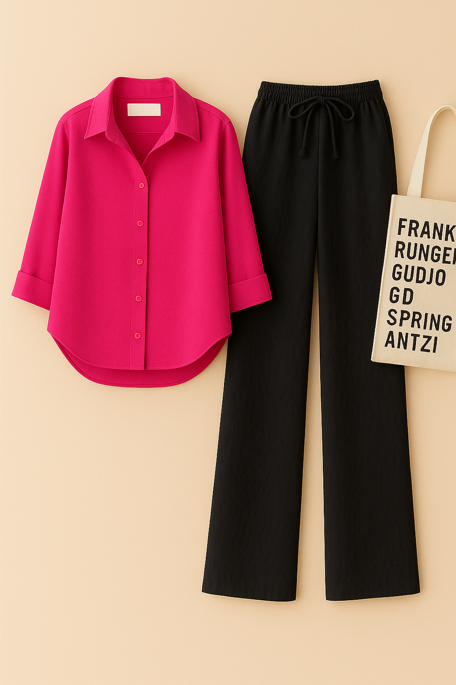 Pink Shirt + Black Trouser Duo Set