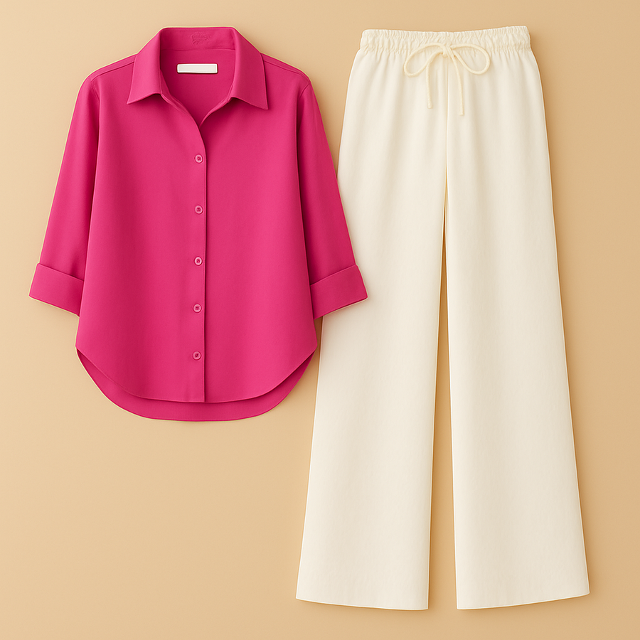 Pink Shirt + White Trouser Duo Set