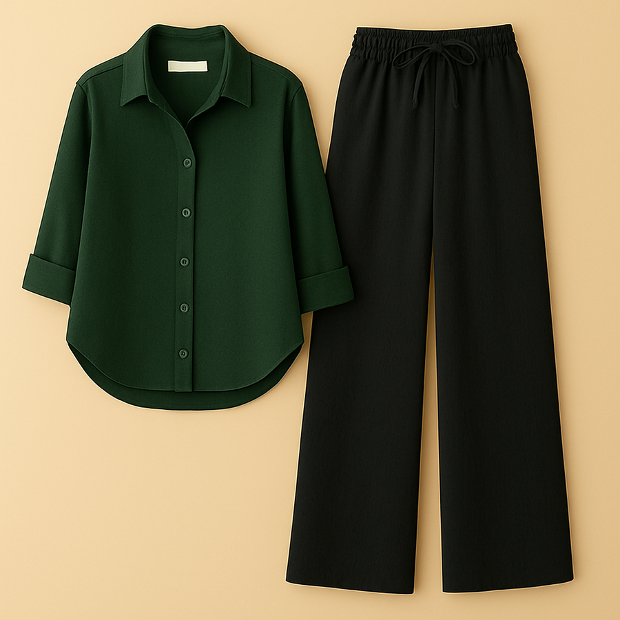 Green Shirt + Black Trouser Duo Set