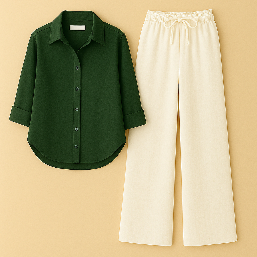 Green Shirt + White Trouser Duo Set