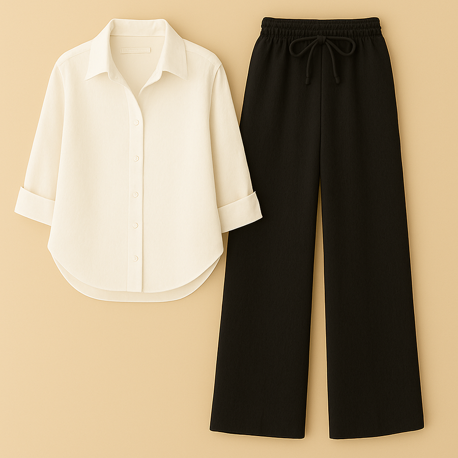 Cream Shirt + Black Trouser Duo Set