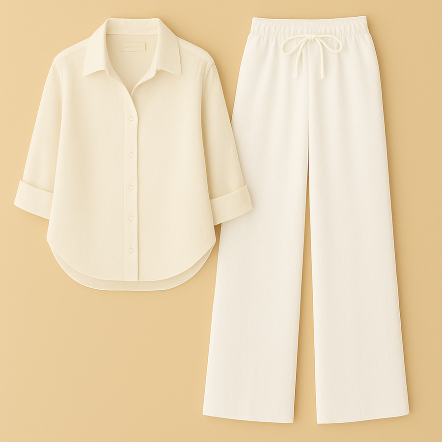Cream Shirt + White Trouser Duo Set