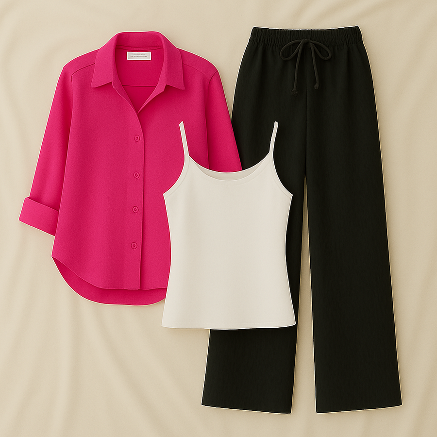 Pink Shirt +Black Trouser and White Inner
