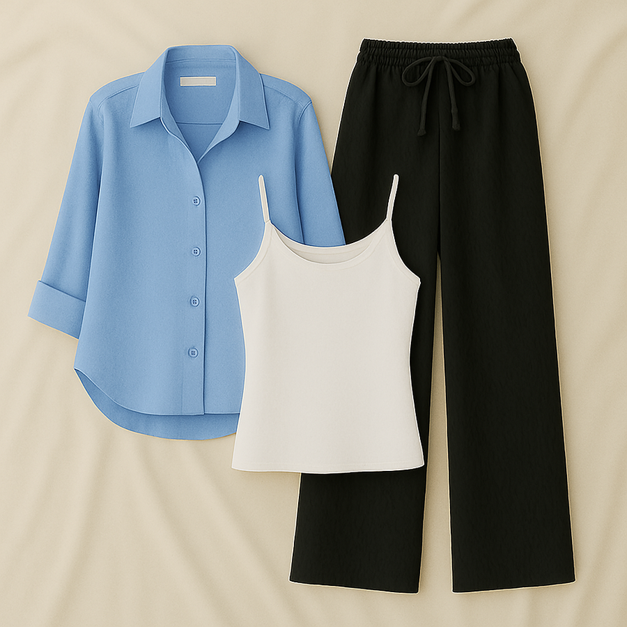Sky Blue Shirt + Black Trouser and White Inner