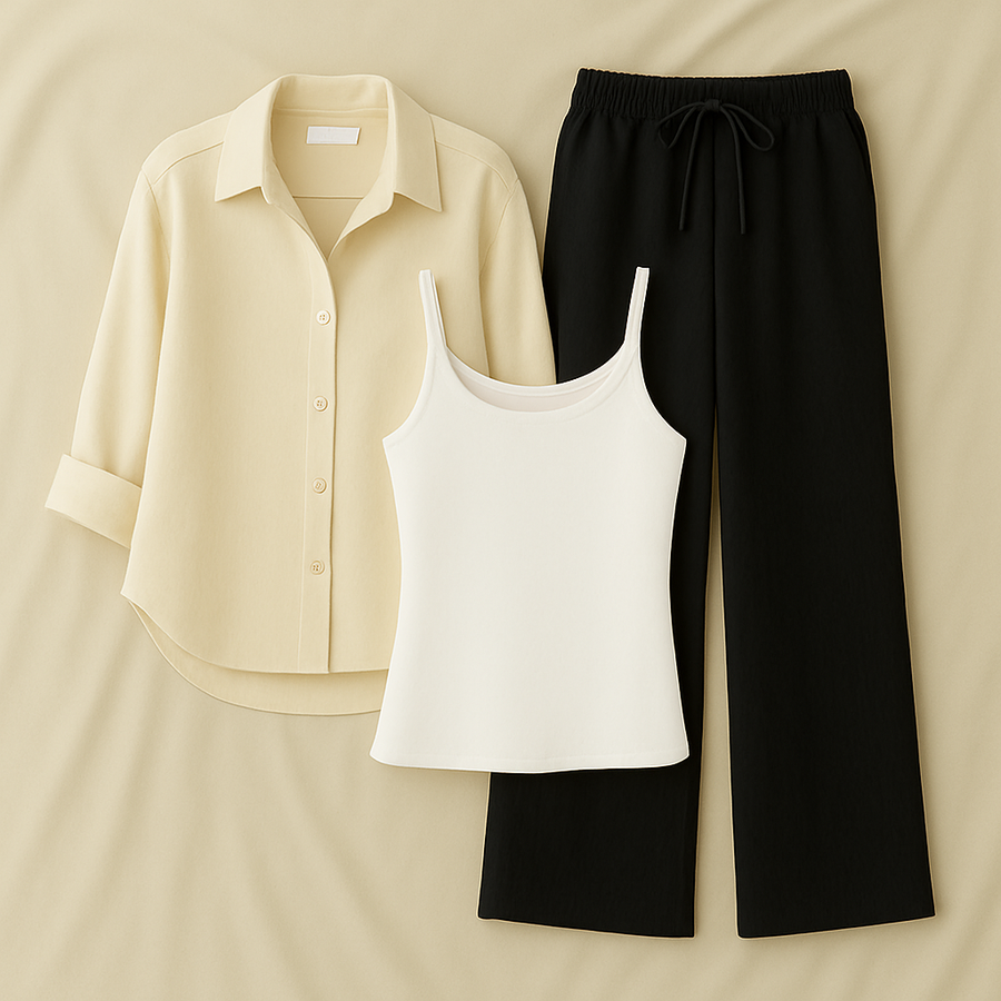 Cream Shirt + Black Trouser and White Inner
