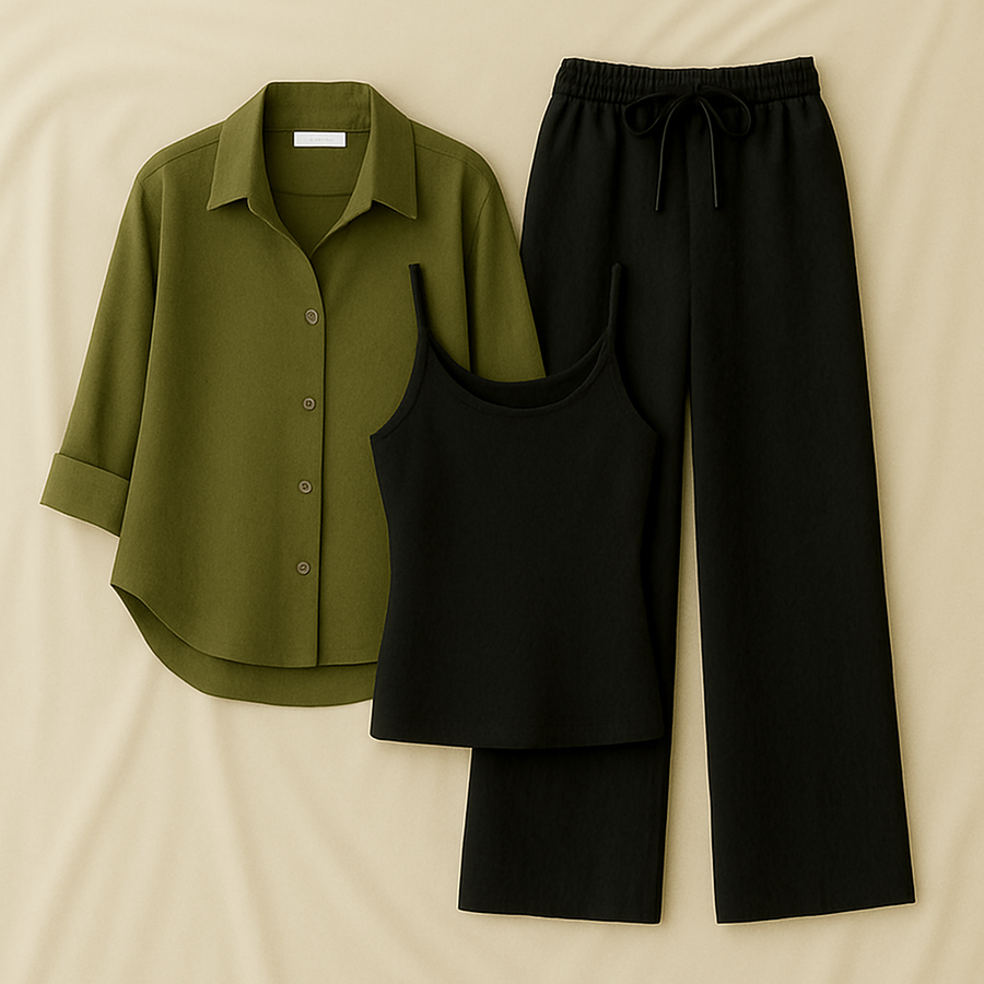 Olive Green Shirt + Black Trouser and Black Inner