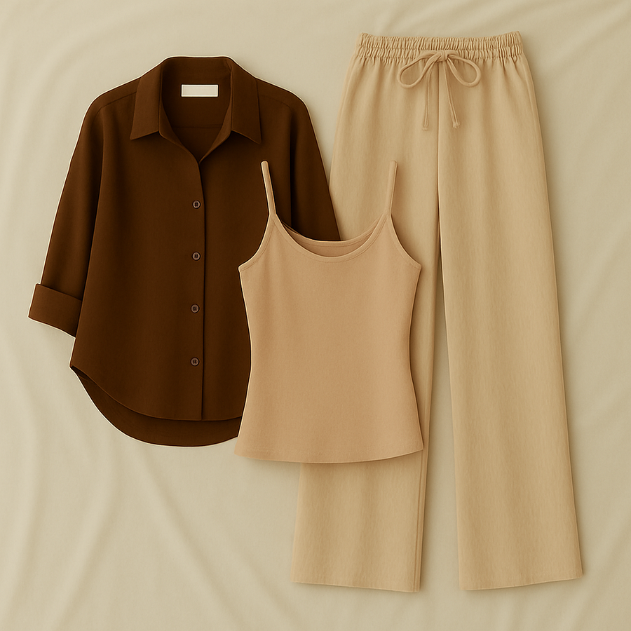 Brown Shirt + Beige Trouser and Beige Inner