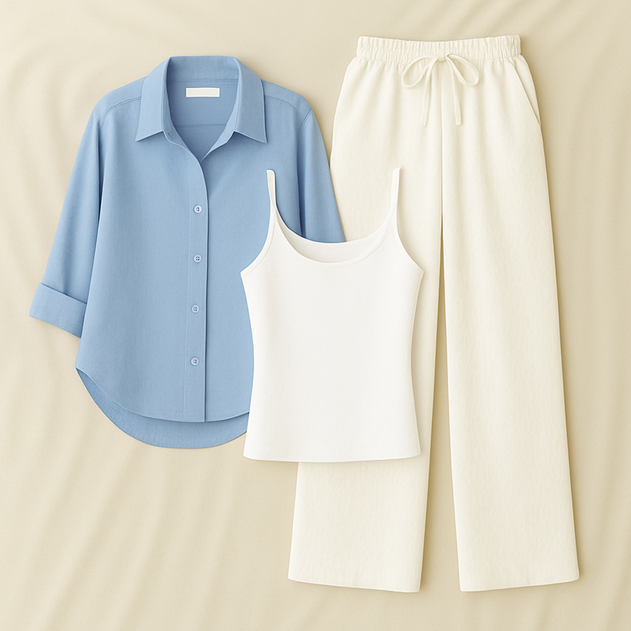 Sky Blue Shirt + White Trouser and White Inner