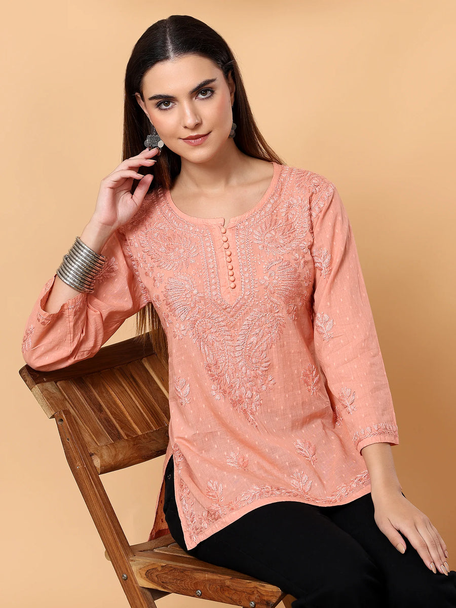 Adya Chikankari Dyed Short Kurti