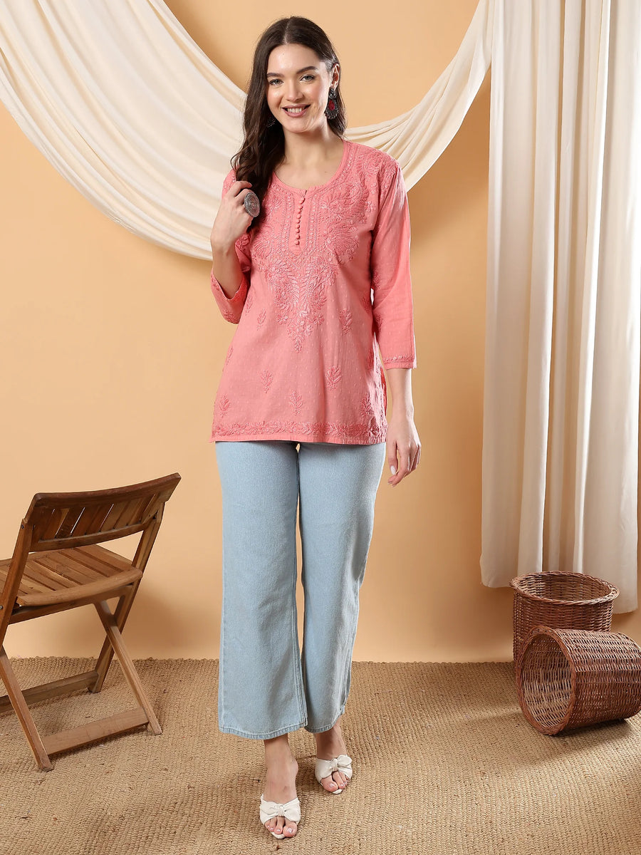 Adya Chikankari Dyed Short Kurti
