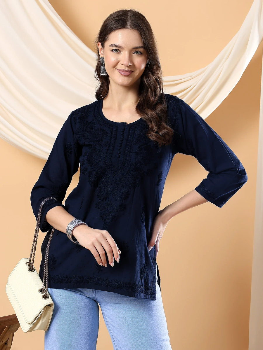 Adya Chikankari Dyed Short Kurti