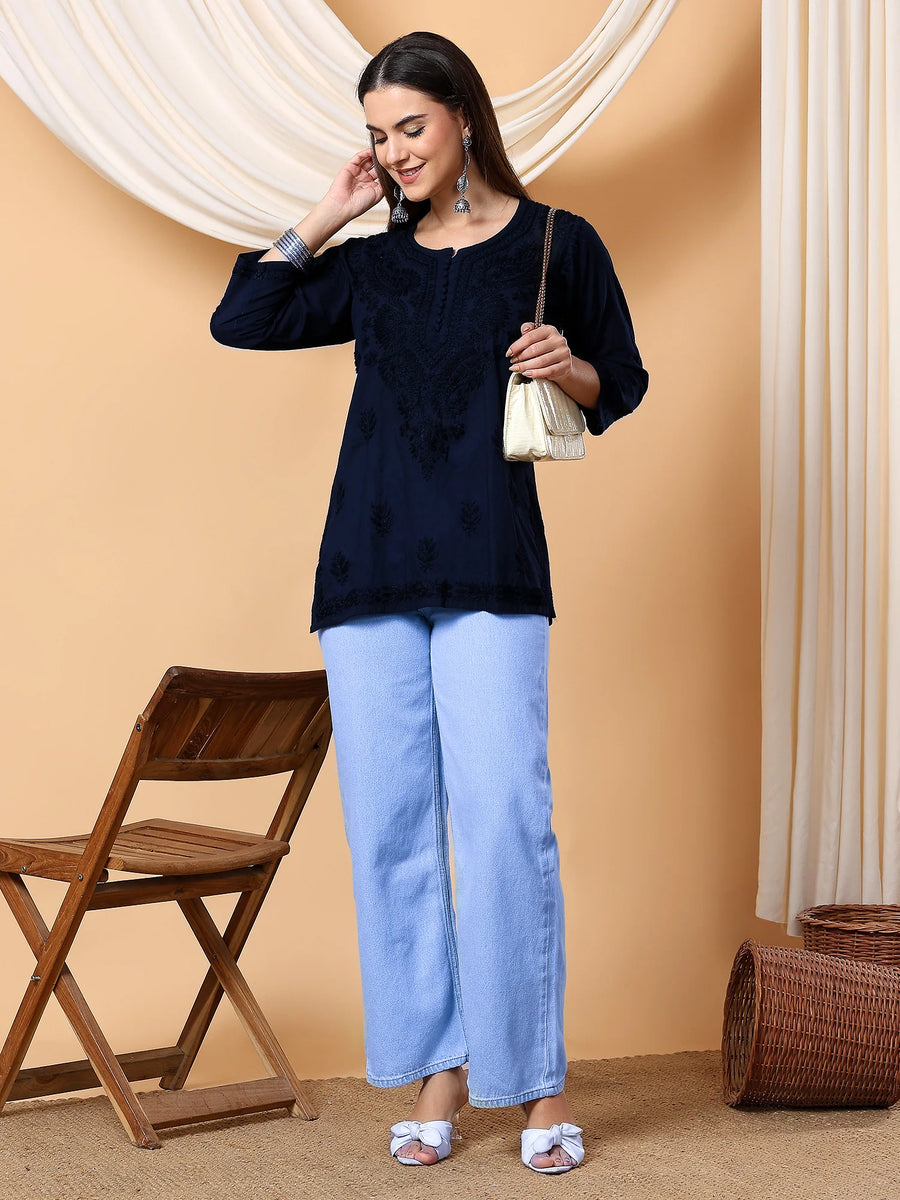 Adya Chikankari Dyed Short Kurti