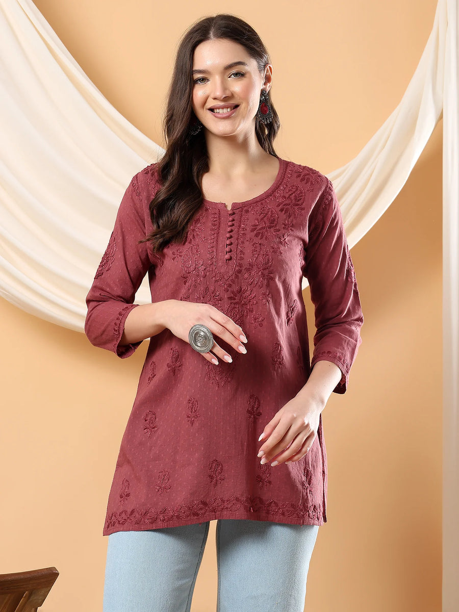 Adya Chikankari Dyed Short Kurti