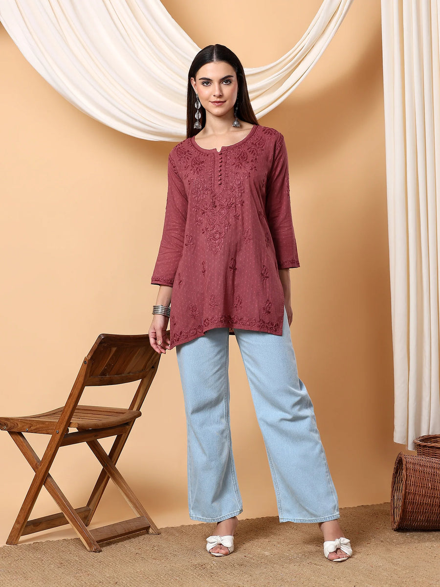 Adya Chikankari Dyed Short Kurti