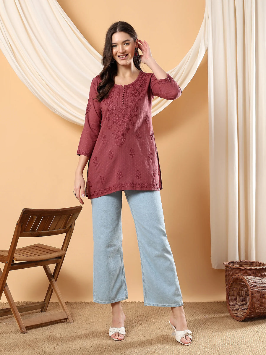 Adya Chikankari Dyed Short Kurti