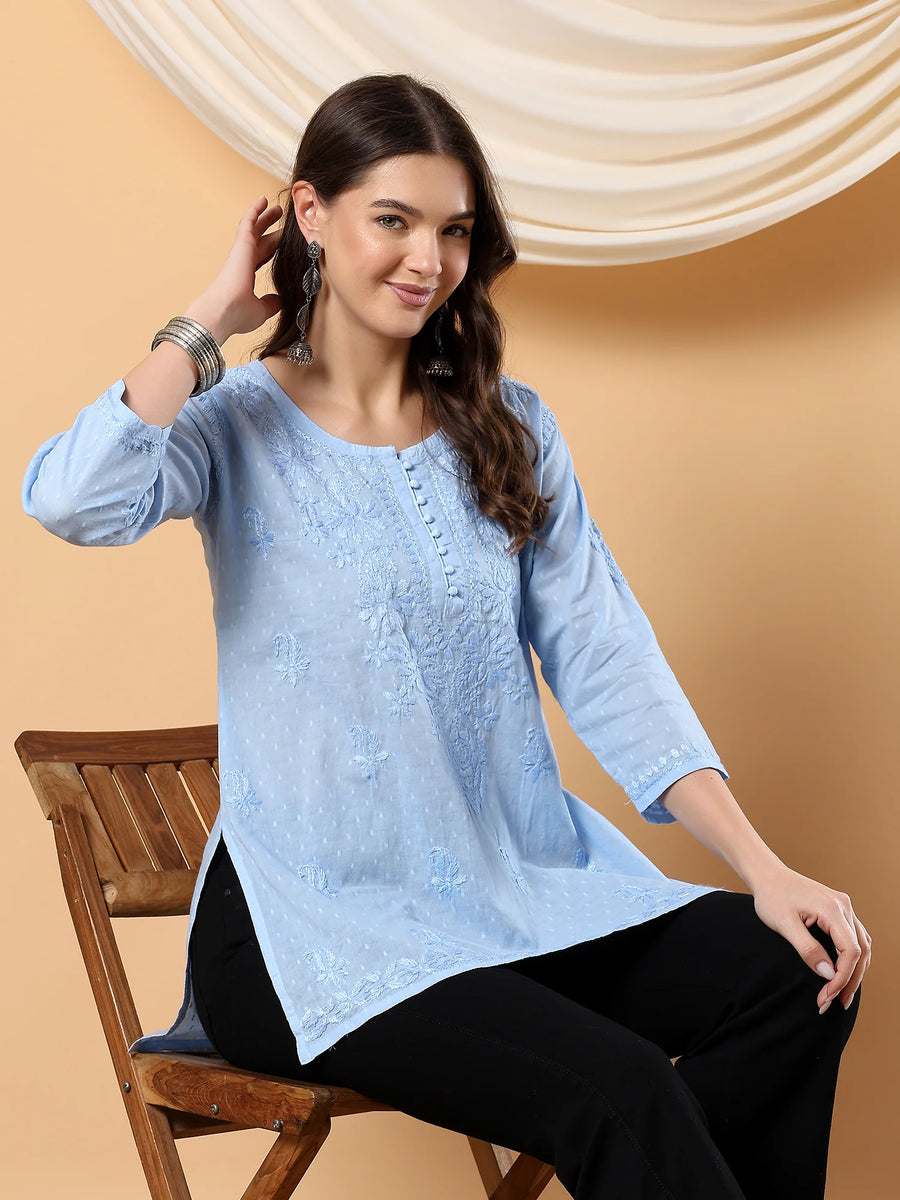 Adya Chikankari Dyed Short Kurti