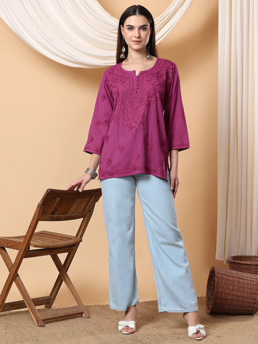 Adya Chikankari Dyed Short Kurti