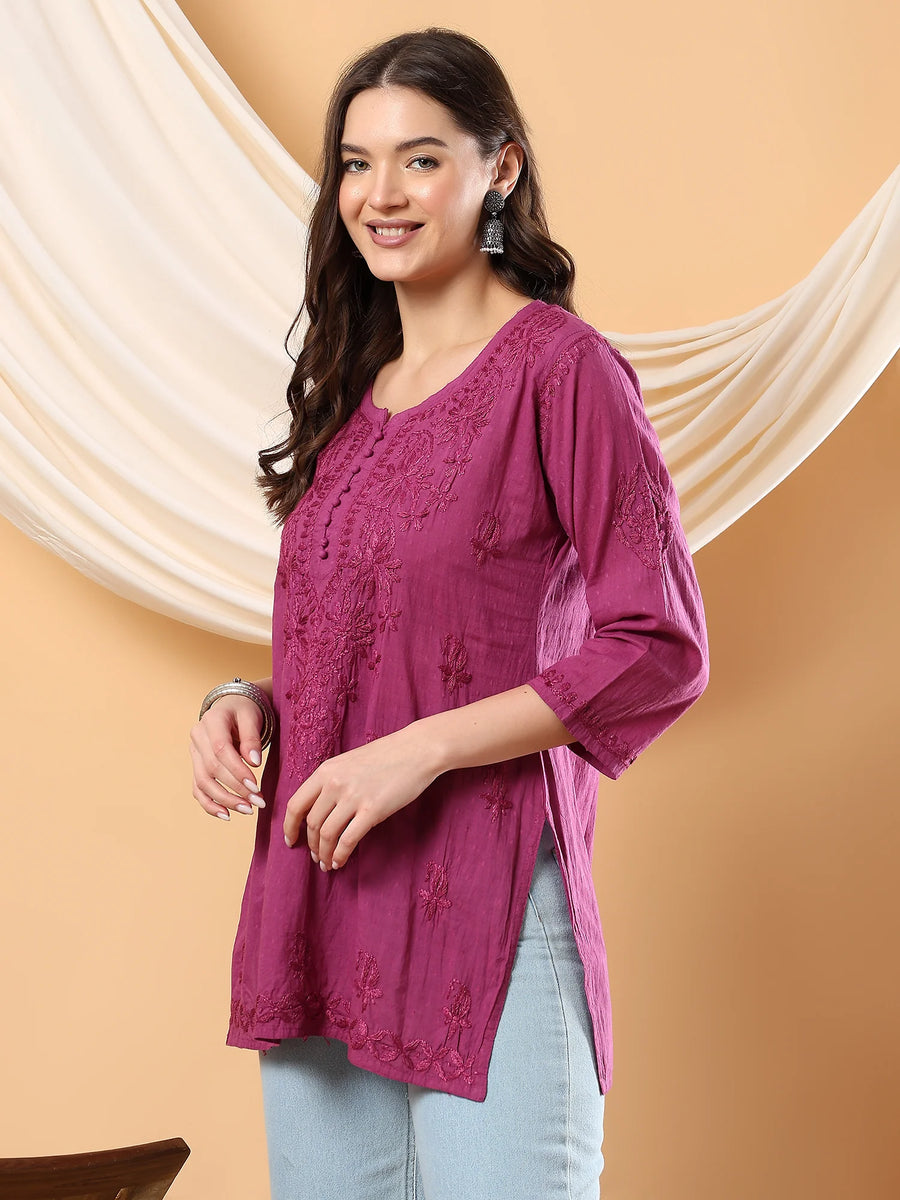 Adya Chikankari Dyed Short Kurti