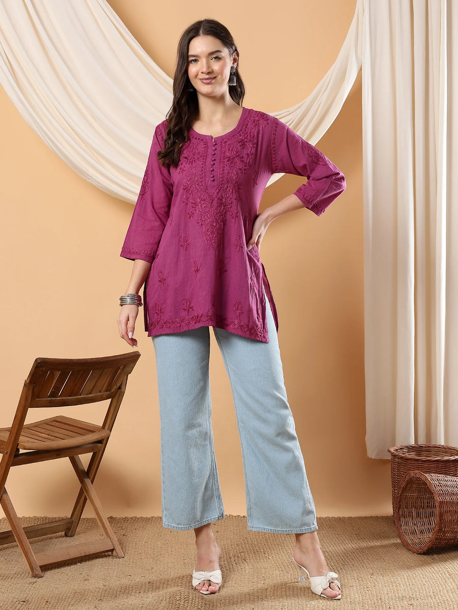 Adya Chikankari Dyed Short Kurti